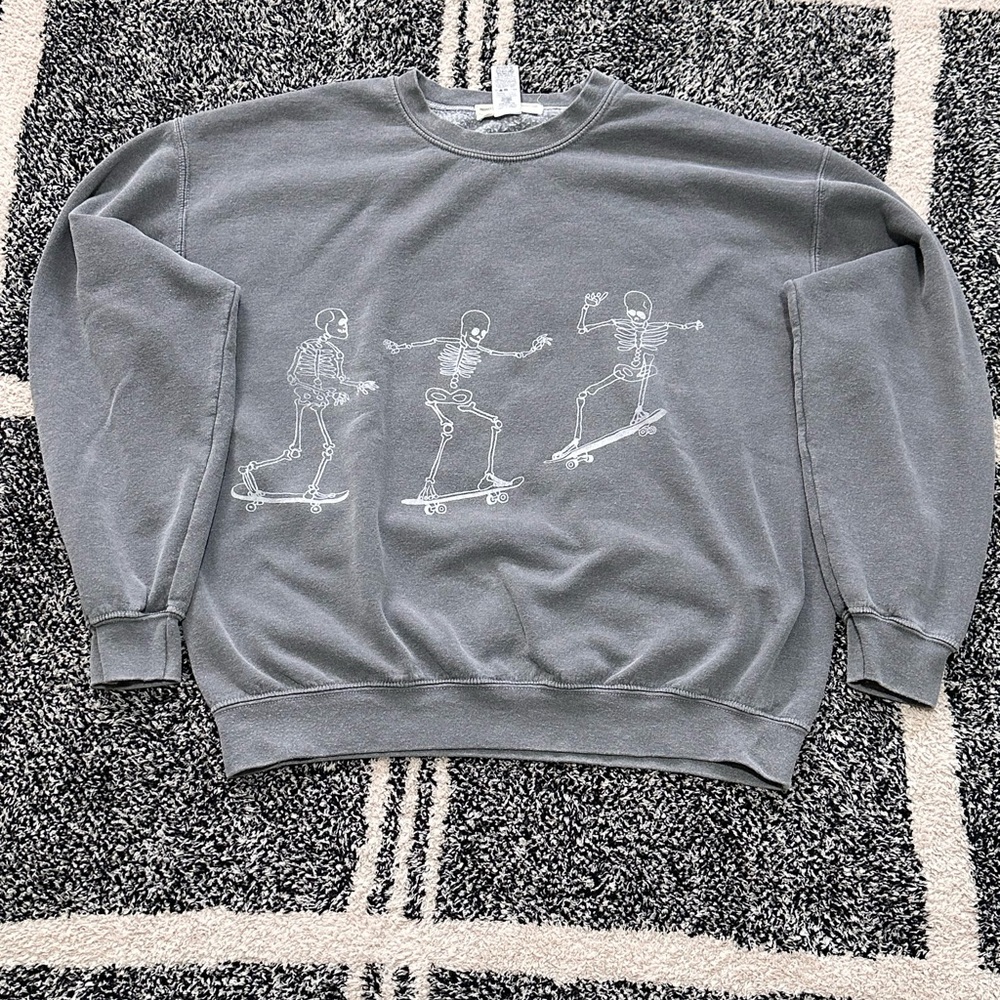 Project Social T Gray Skeleton Graphic Crewneck Sweater